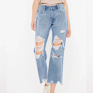 KanCan 100% Cotton Nonstretch Light Wash Ripped Straight Leg Jeans 32 Women’s